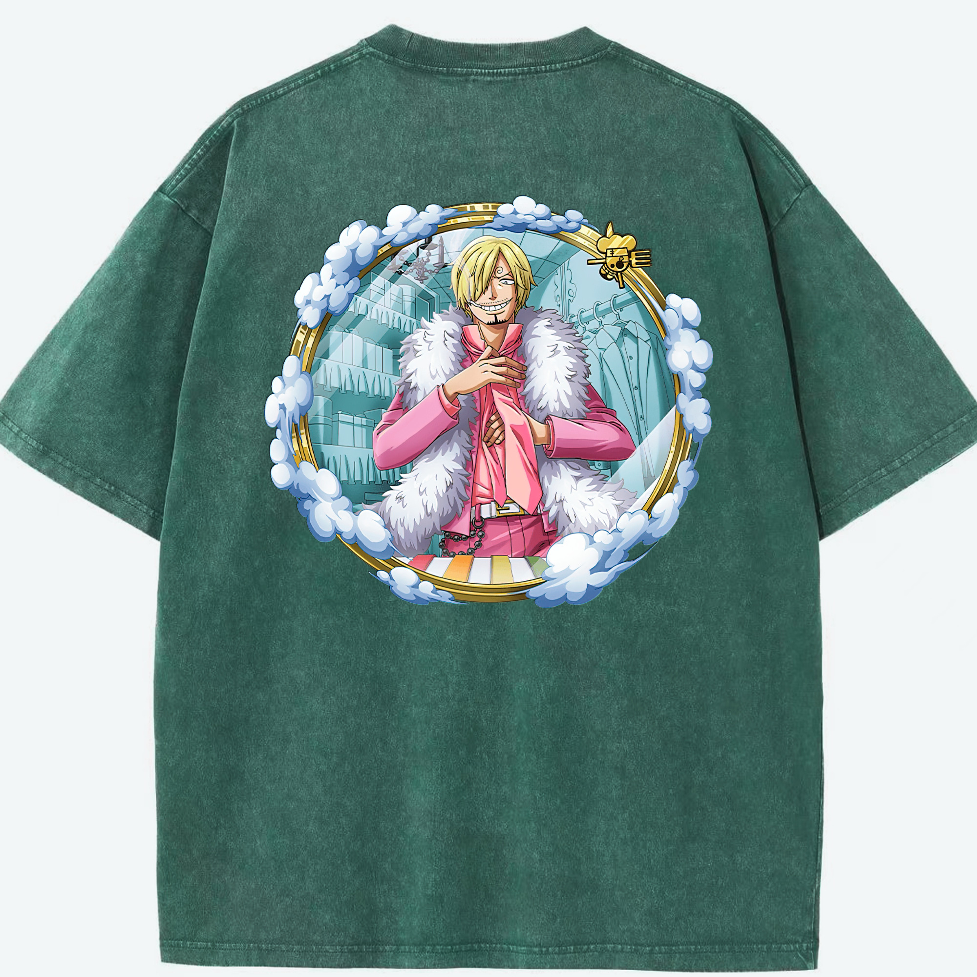 ワンピース サンジ ONE PIECE Sanji 綿100% ヴィンテージ風 半袖Tシャツ（背面プリント）